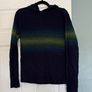 Woman’s Vintage Breakdown Navy and Green Striped Knitted Sweater